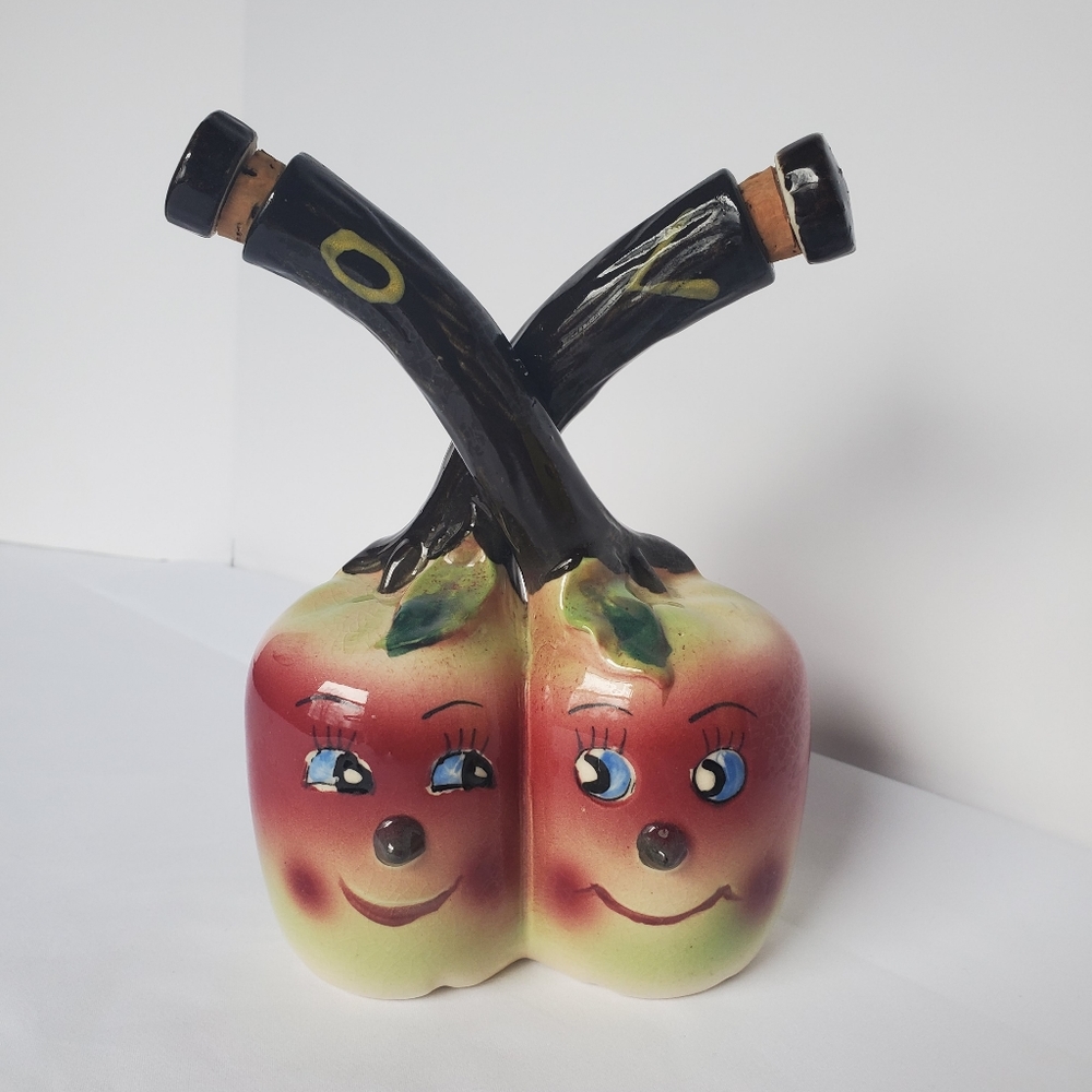 Vtg Anthropomorphic Apple Oil Vinegar Cruet